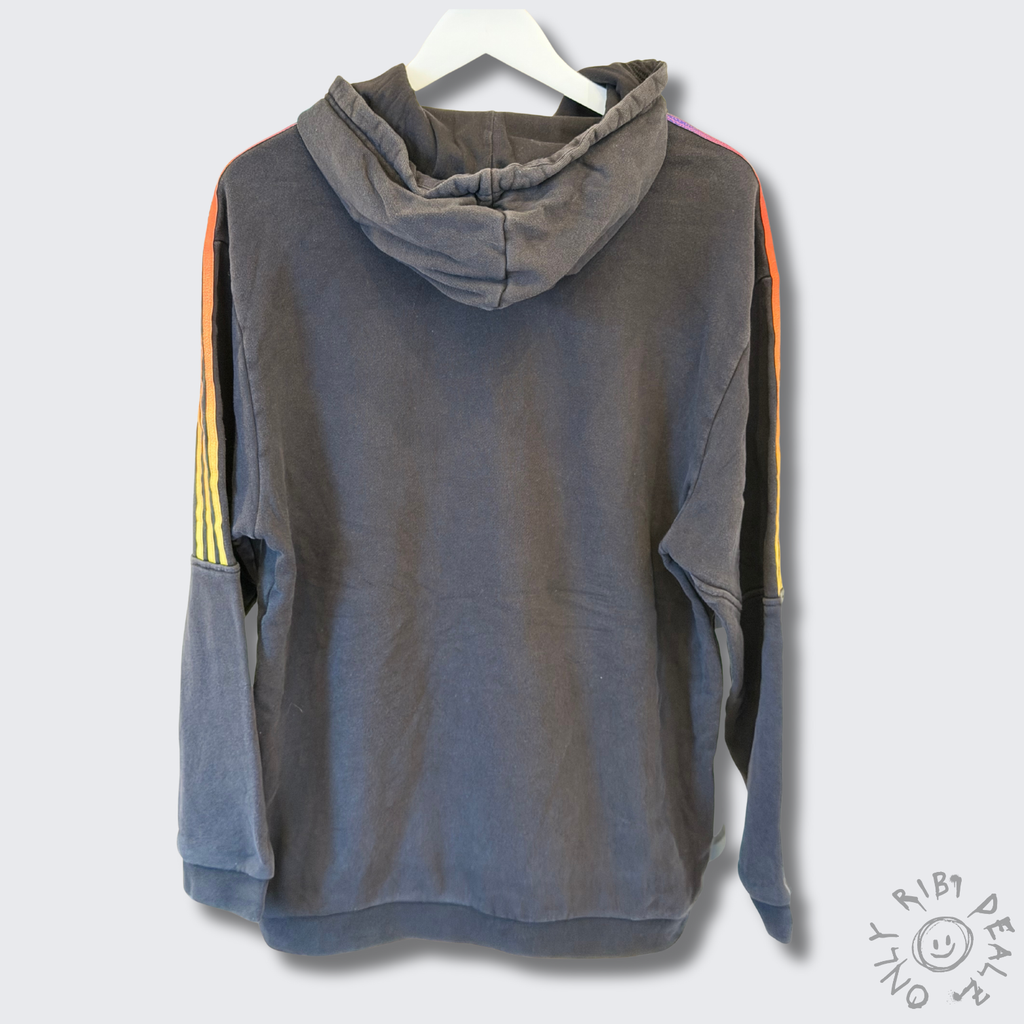 adidas Originals Hoodie – Schwarz – Bunte 3-Streifen – Kängurutasche – Vintage – Größe XL