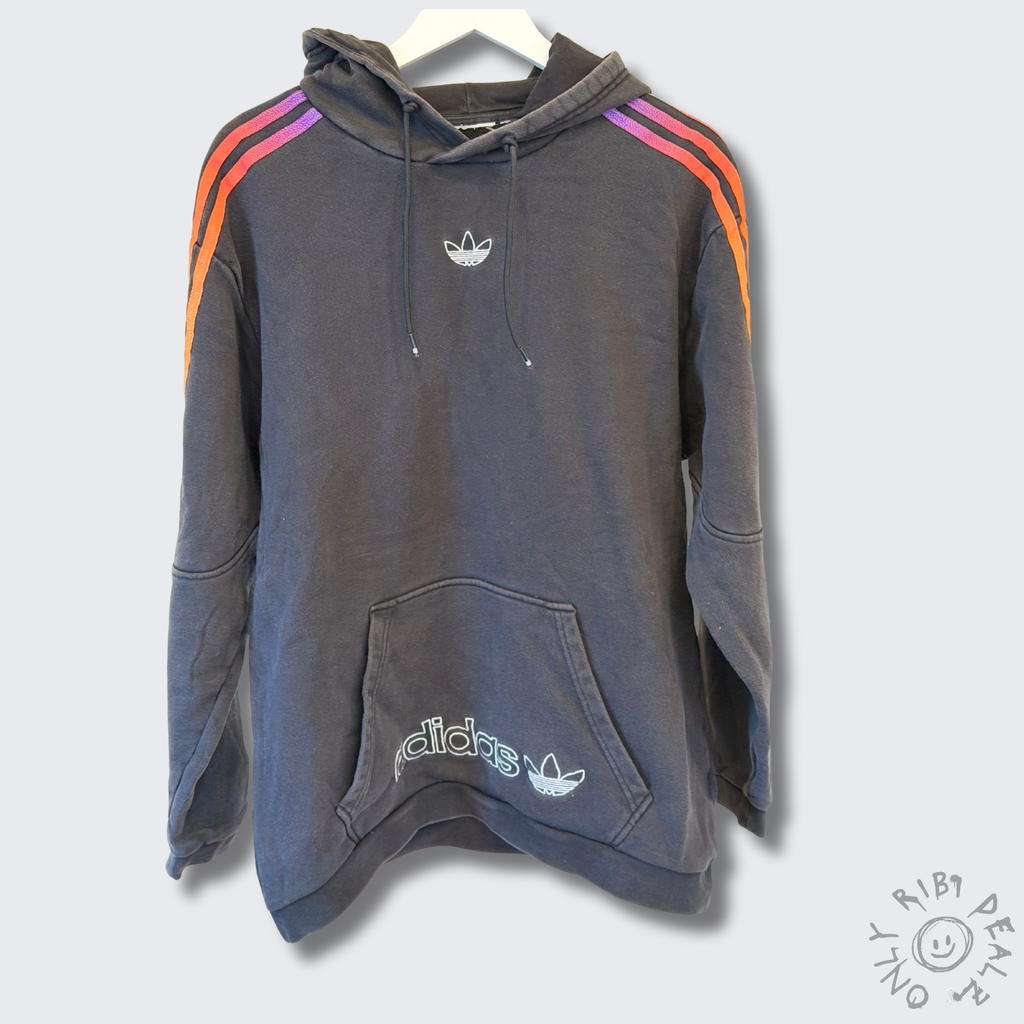 adidas Originals Hoodie – Schwarz – Bunte 3-Streifen – Kängurutasche – Vintage – Größe XL