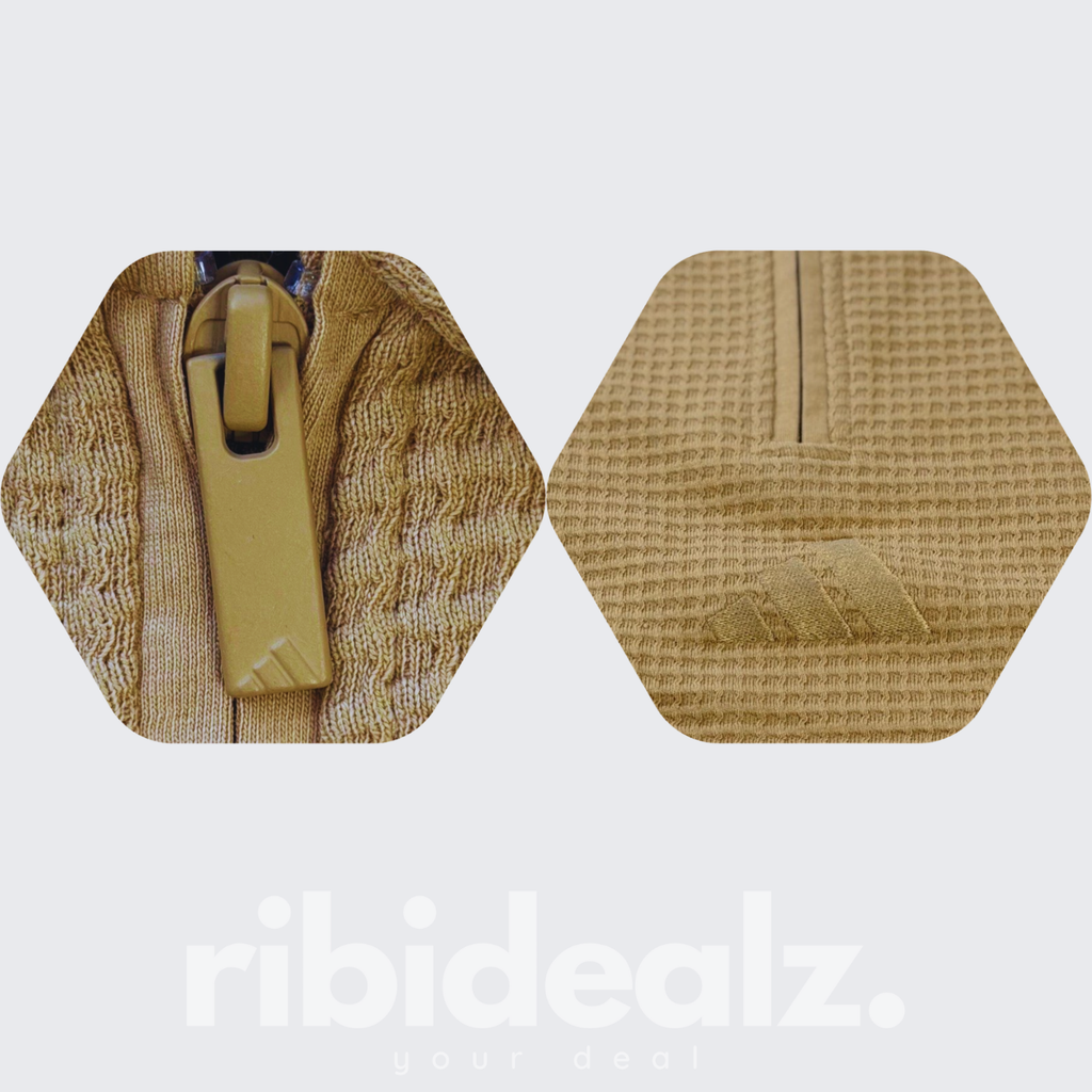 Adidas Waffle Poloshirt Half Zip Braun – Loose Fit – Kurzarm  – Neu