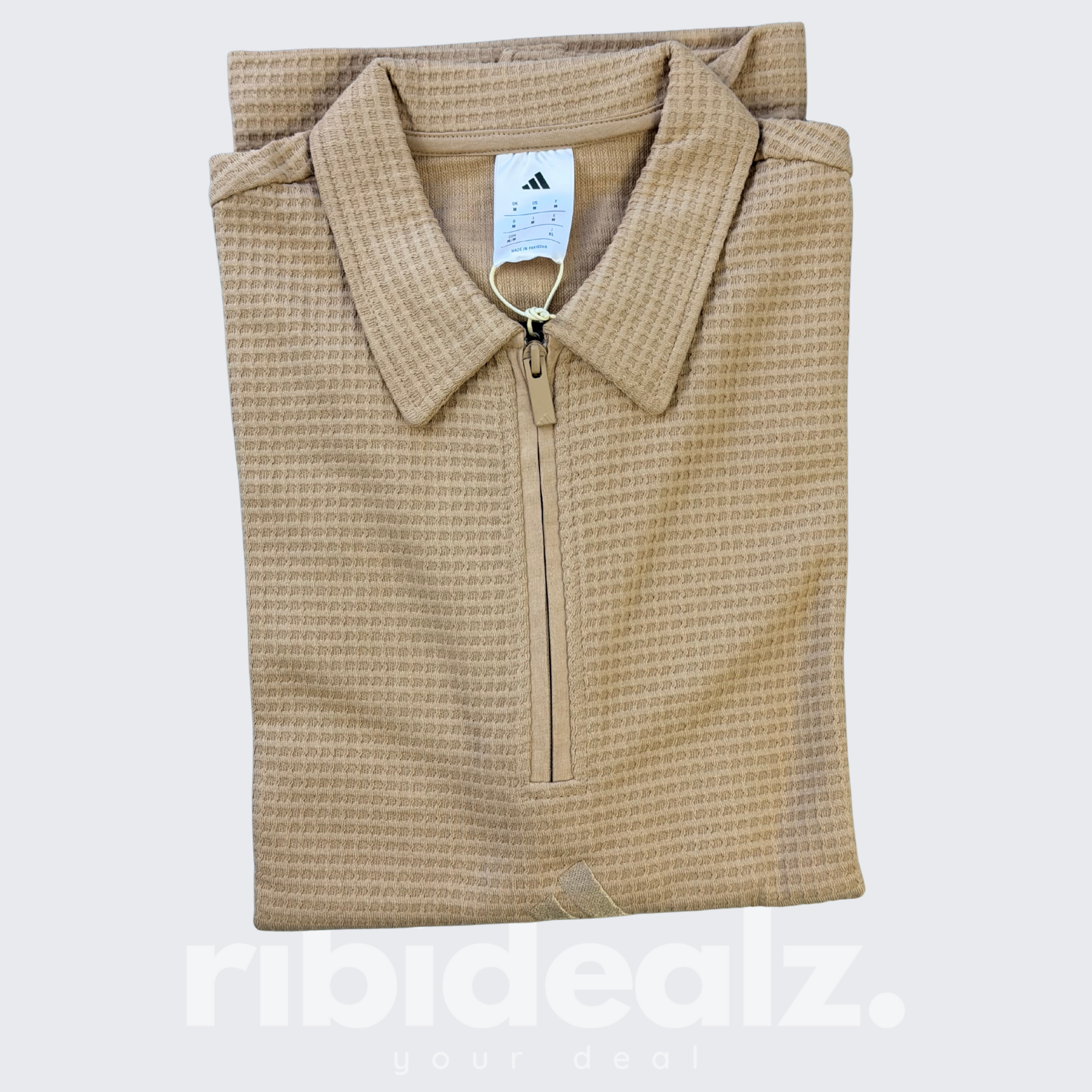 Adidas Waffle Poloshirt Half Zip Braun – Loose Fit – Kurzarm  – Neu