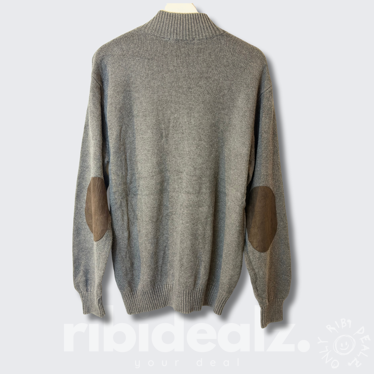 CHAPS Strick Cardigan Herren grau mit Ellbogenpatches – Knopfleiste - Größe M