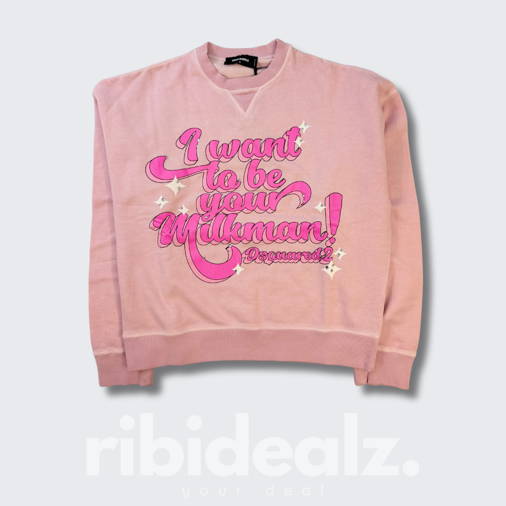 Dsquared2 Sweatshirt Rosa „I Want To Be Your Milkman“ Print – Größe S – Neu