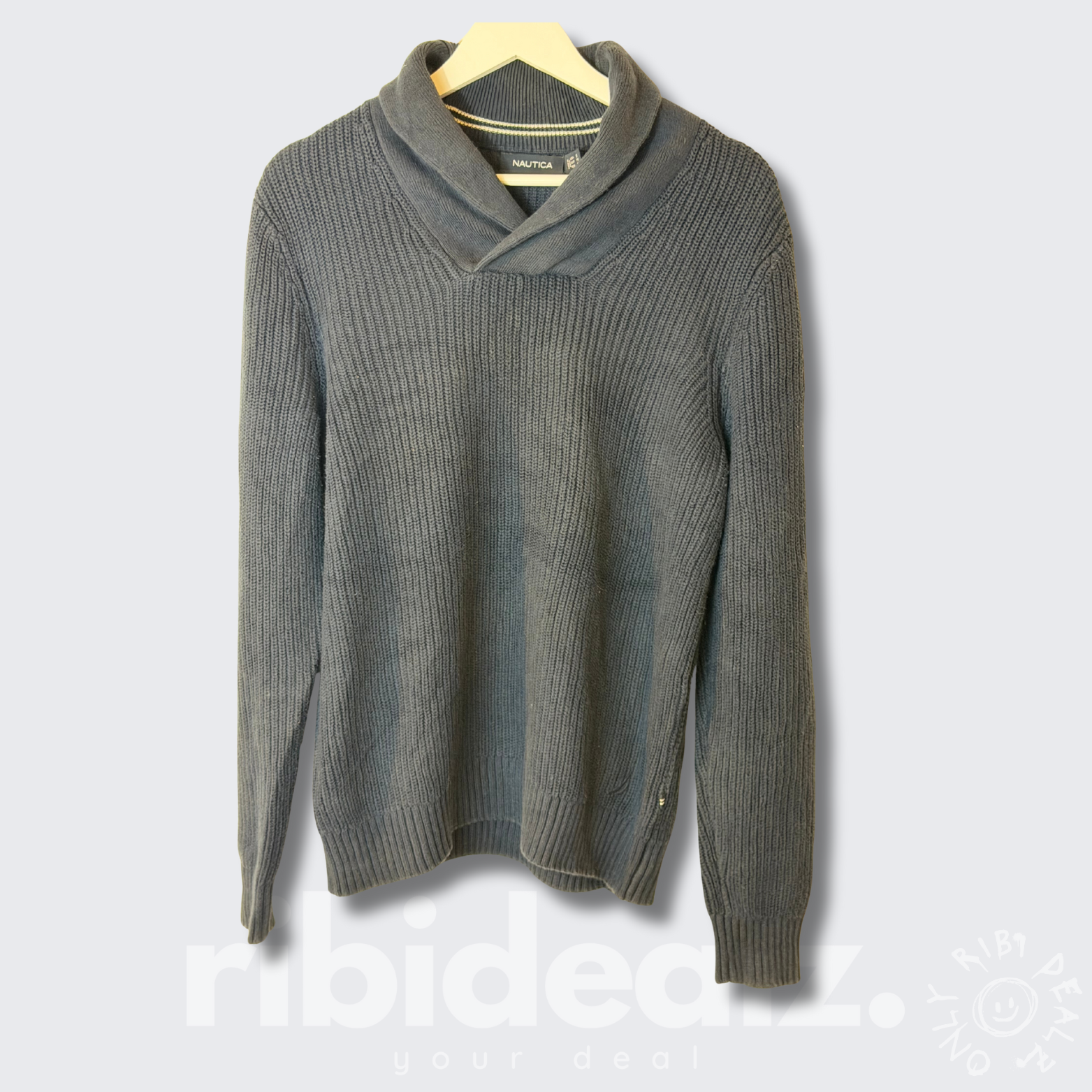 Nautica Strickpullover Herren – Dunkelblau mit Schalkragen - Größe M