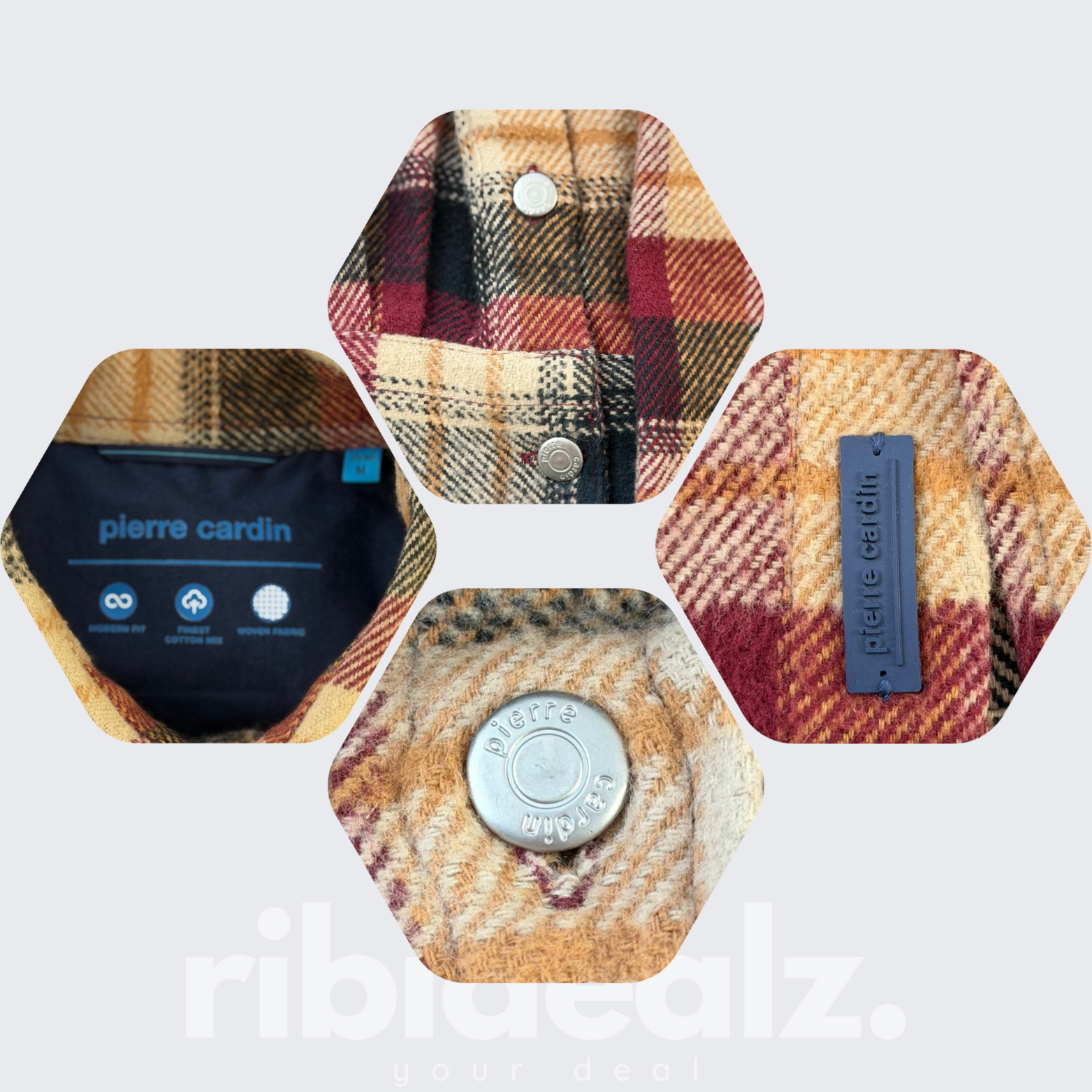 Pierre Cardin Überhemd Herren Langarm kariert rot schwarz beige - M