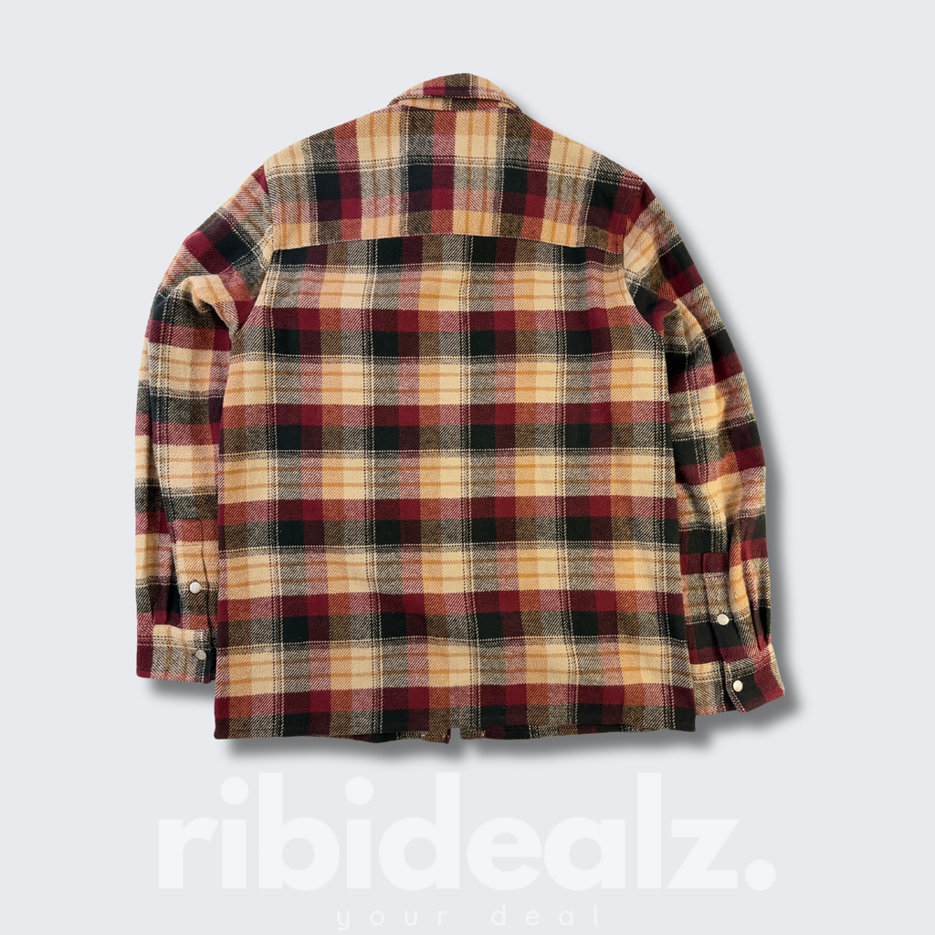 Pierre Cardin Überhemd Herren Langarm kariert rot schwarz beige - M