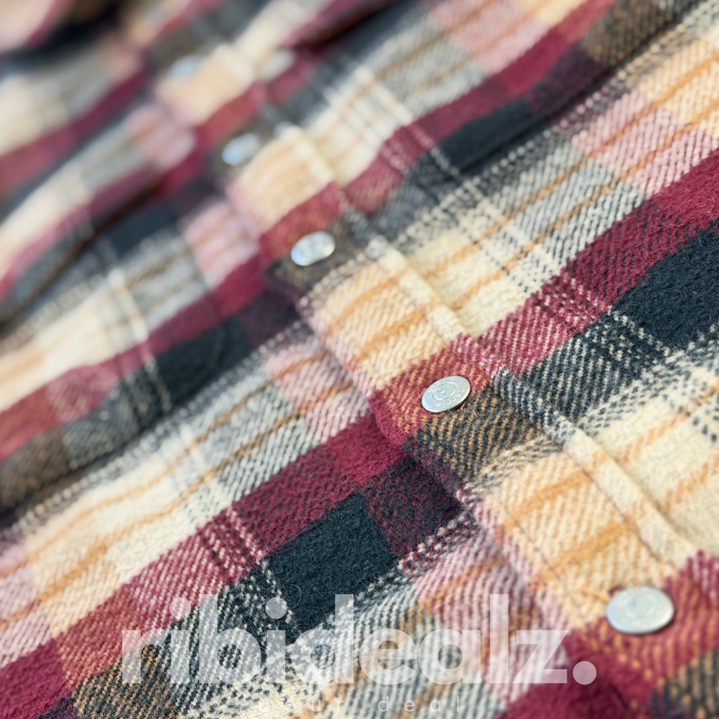 Pierre Cardin Überhemd Herren Langarm kariert rot schwarz beige - M