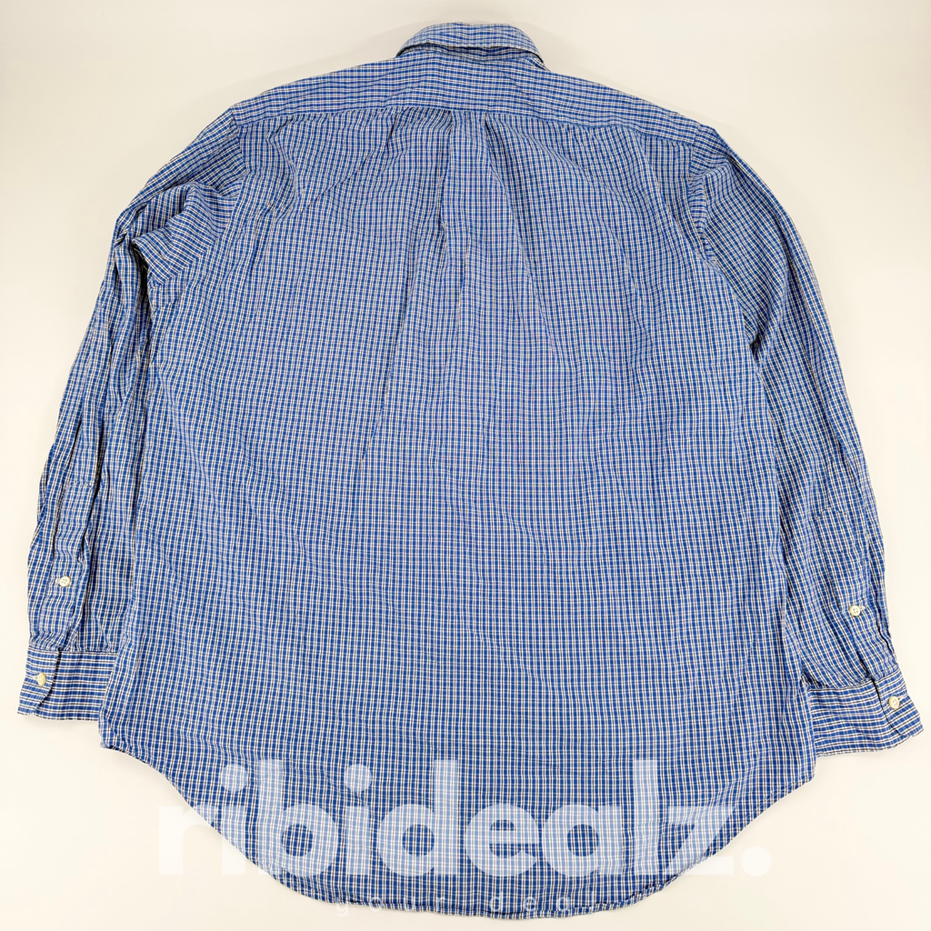 Polo Ralph Lauren Herren Hemd Kariert Blau Weiß – Button Down – Größe L (16) – Grad A