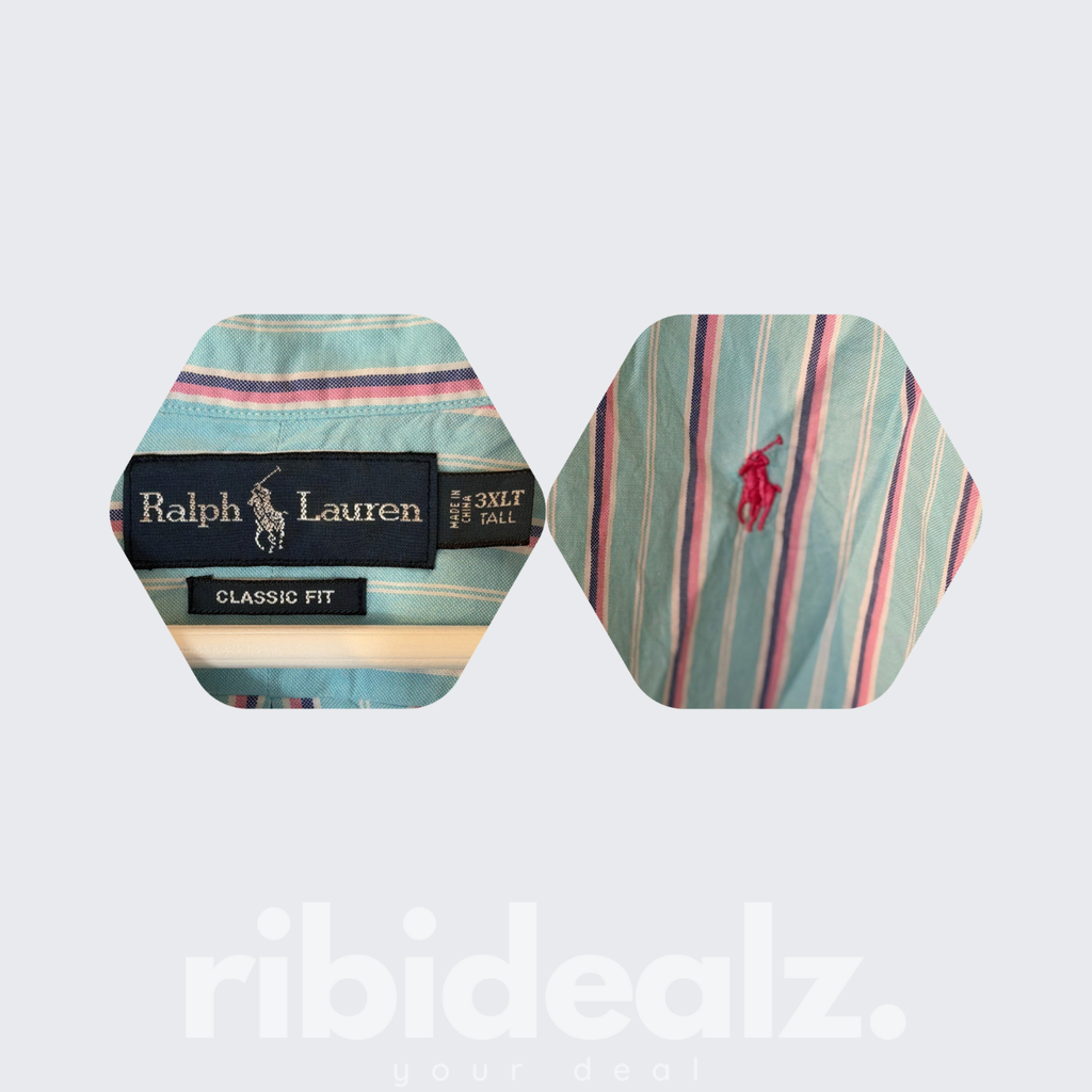 Polo Ralph Lauren Hemd Herren Langarm Streifen Türkis Rosa Weiß – Classic Fit 3XL