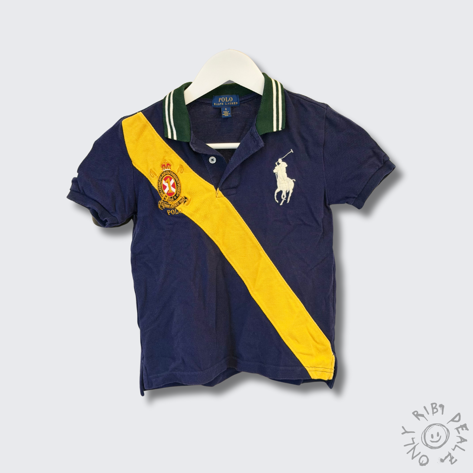 Ralph Lauren Kinder Polo Shirt – Blau Gelb – Logo Stickerei – Größe 6