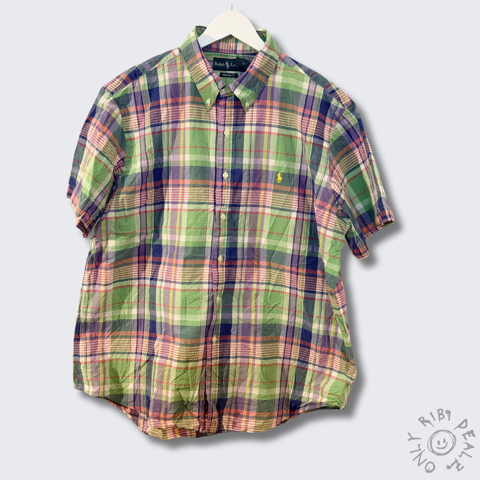 Ralph Lauren Kurzarmhemd – Kariert Grün/Rosa/Blau (XXL, Custom Fit)