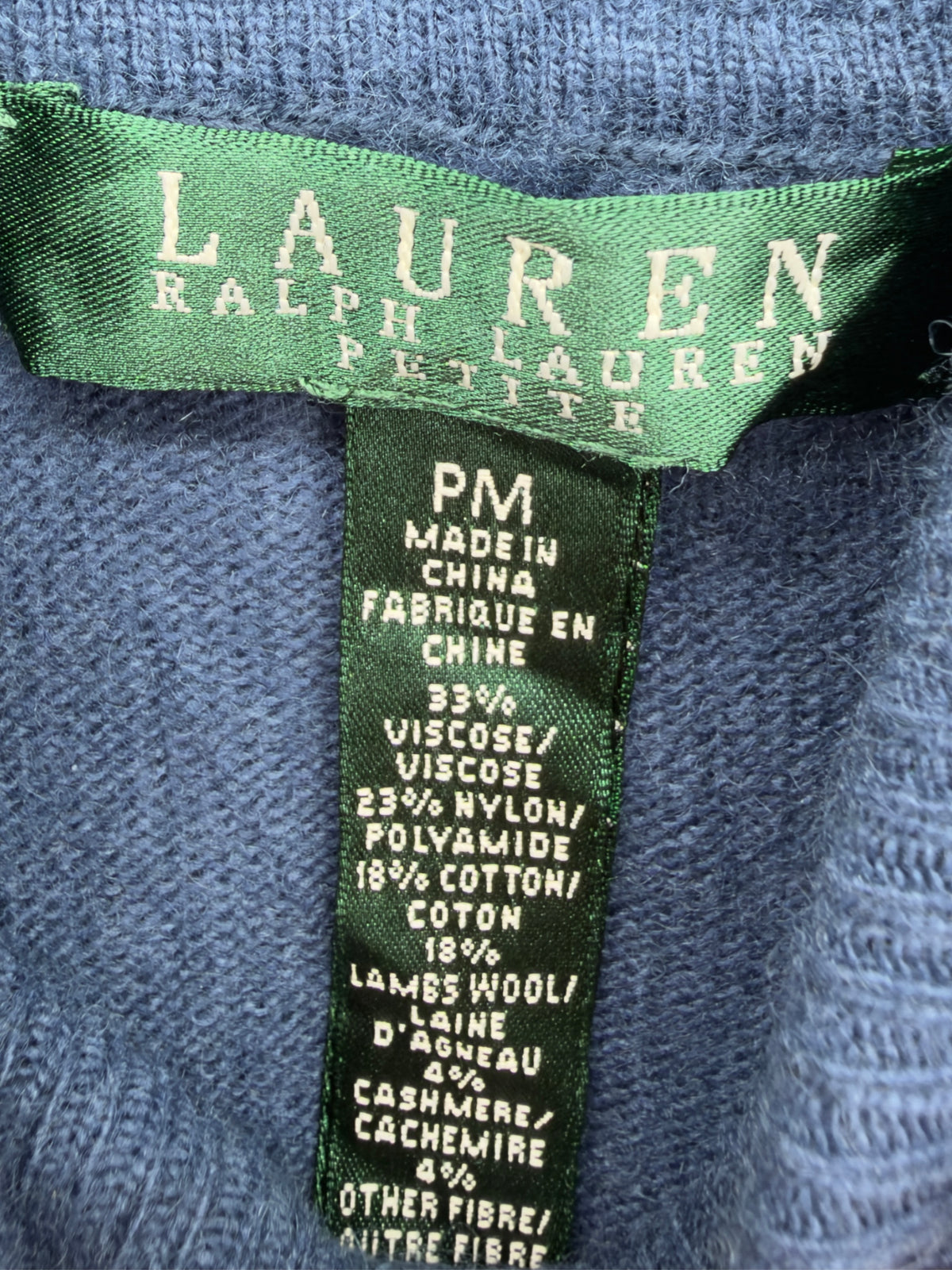 Lauren Ralph Lauren Petite Rollkragenpullover M Dunkelblau – Wollmix mit Cashmere