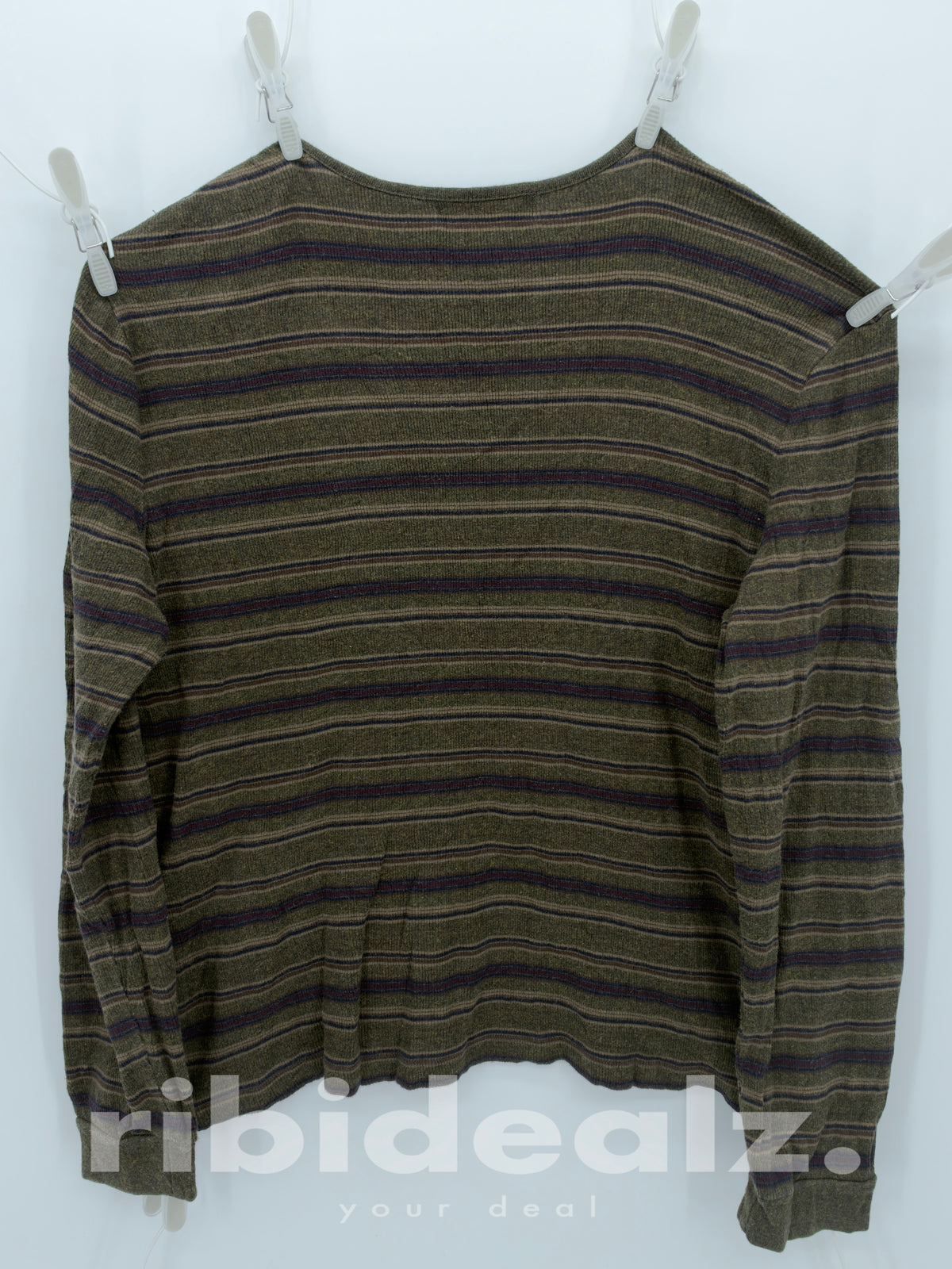 Lauren Ralph Lauren Damen Langarmshirt XL Gestreift Khaki Lila – 100 % Baumwolle