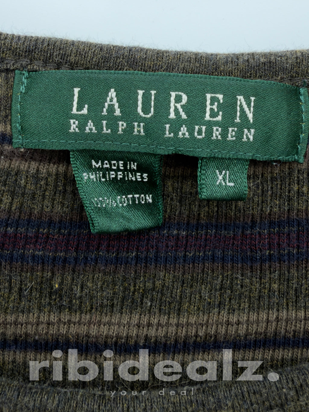 Lauren Ralph Lauren Damen Langarmshirt XL Gestreift Khaki Lila – 100 % Baumwolle