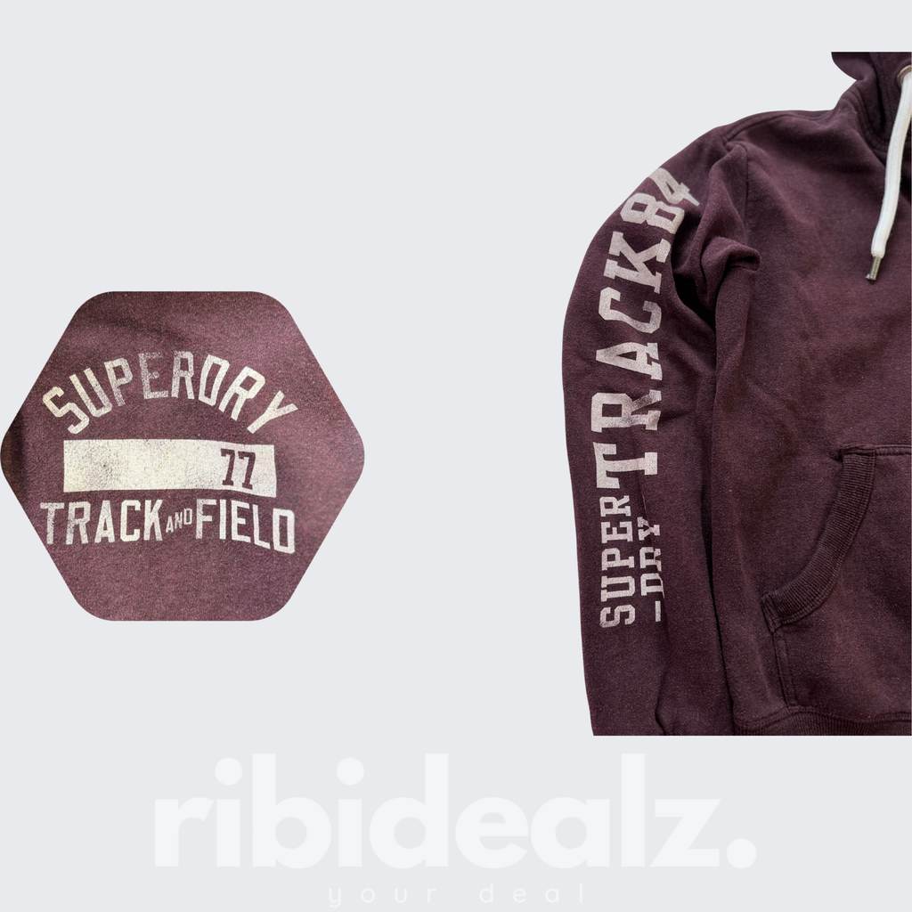 Superdry Track & Field Zipper Hoodie weinrot mit Kapuze – Größe S