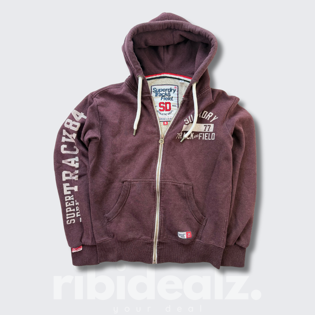 Superdry Track & Field Zipper Hoodie weinrot mit Kapuze – Größe S