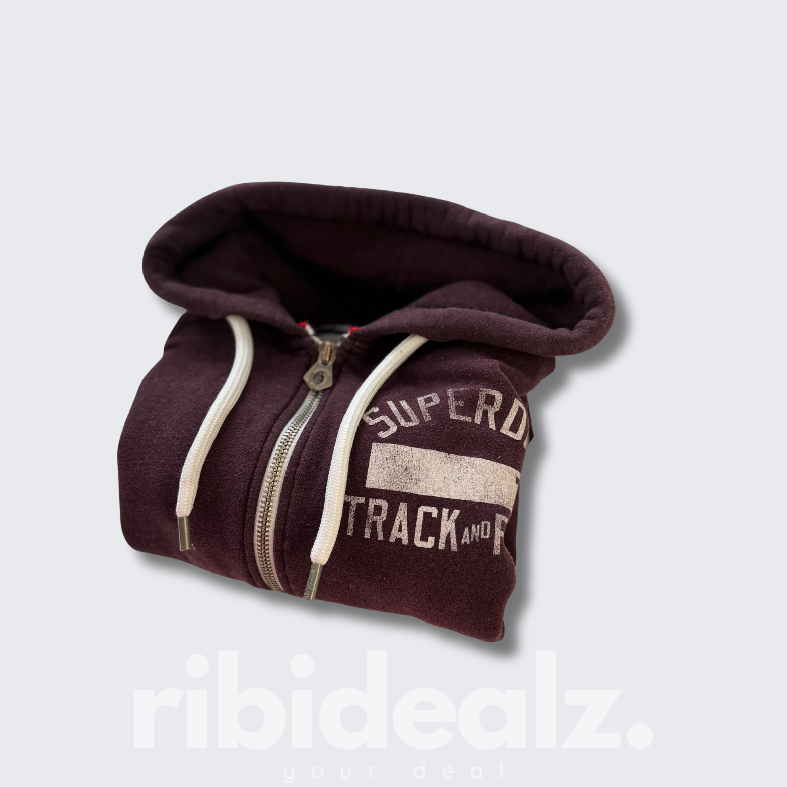 Superdry Track & Field Zipper Hoodie weinrot mit Kapuze – Größe S