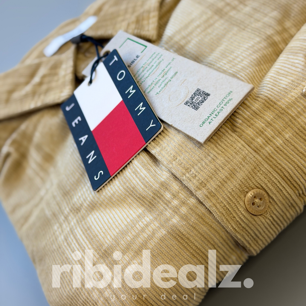 Tommy Hilfiger Jeans Cordhemd Herren beige/braun kariert Regular Fit Langarm Größe S – Neu
