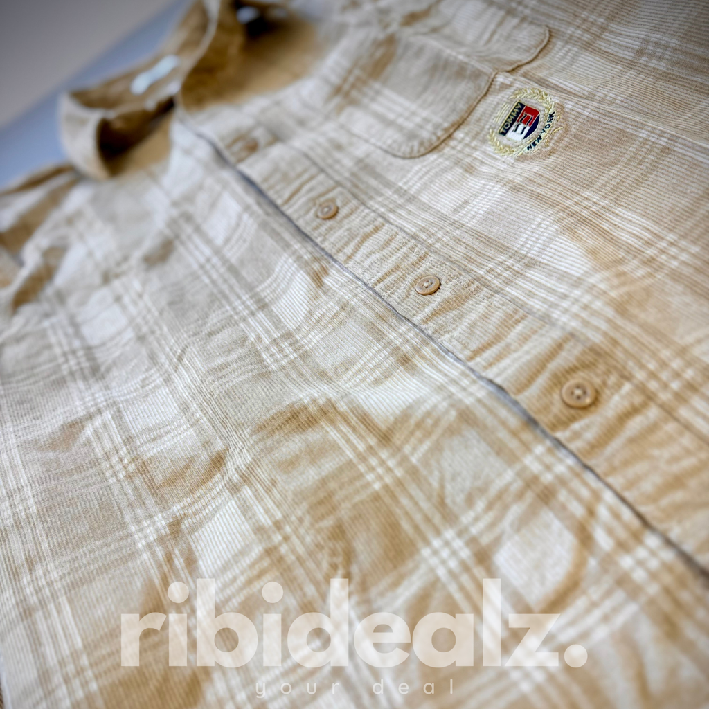 Tommy Hilfiger Jeans Cordhemd Herren beige/braun kariert Regular Fit Langarm Größe S – Neu