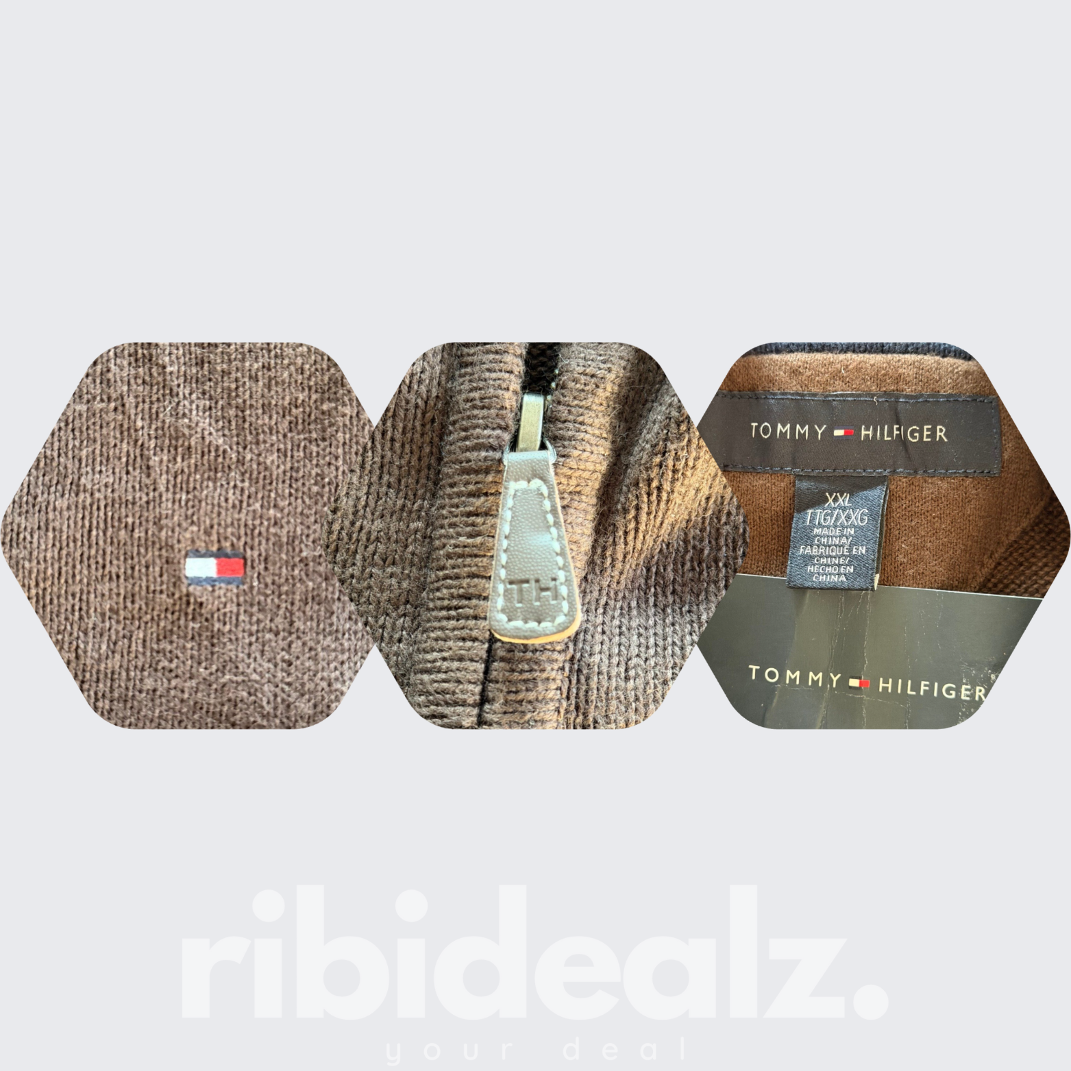 Tommy Hilfiger Strickjacke Herren Braun Stehkragen Reißverschluss XXL