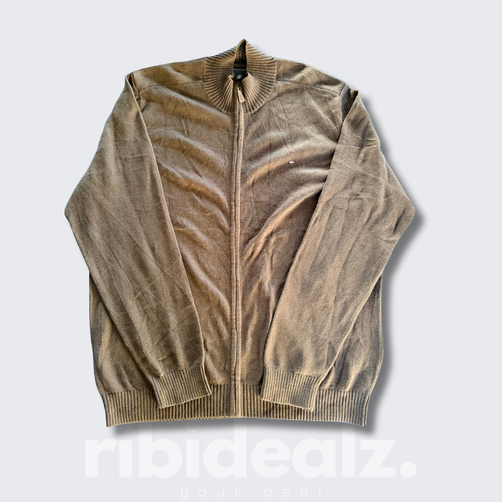 Tommy Hilfiger Strickjacke Herren Braun Stehkragen Reißverschluss XXL