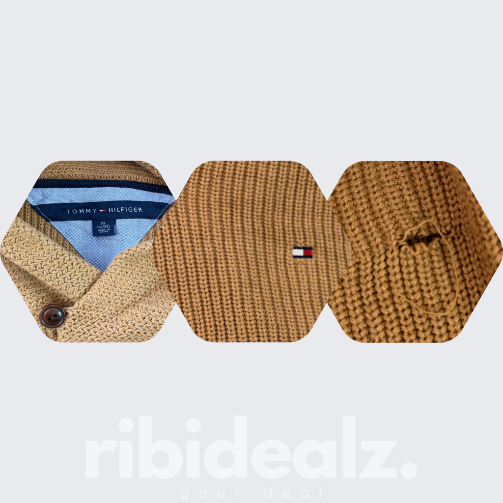 Tommy Hilfiger Strickpullover Herren XL Senfgelb - Knopfkragen - Fashion Canvas