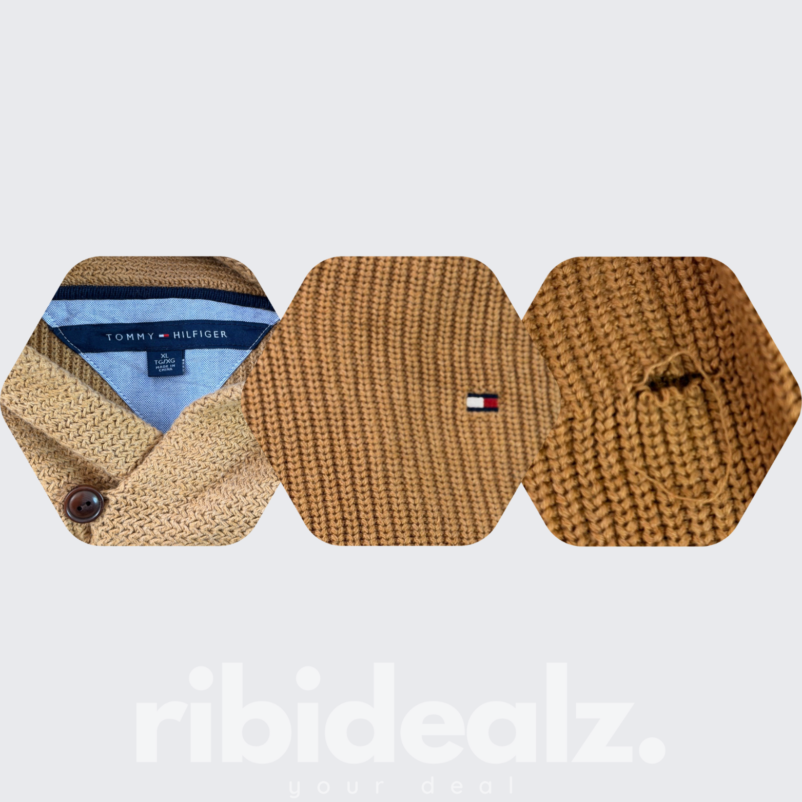 Tommy Hilfiger Strickpullover Herren XL Senfgelb - Knopfkragen - Fashion Canvas