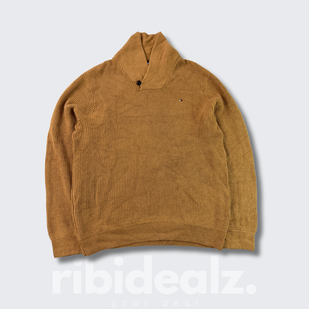 Tommy Hilfiger Strickpullover Herren XL Senfgelb - Knopfkragen - Fashion Canvas
