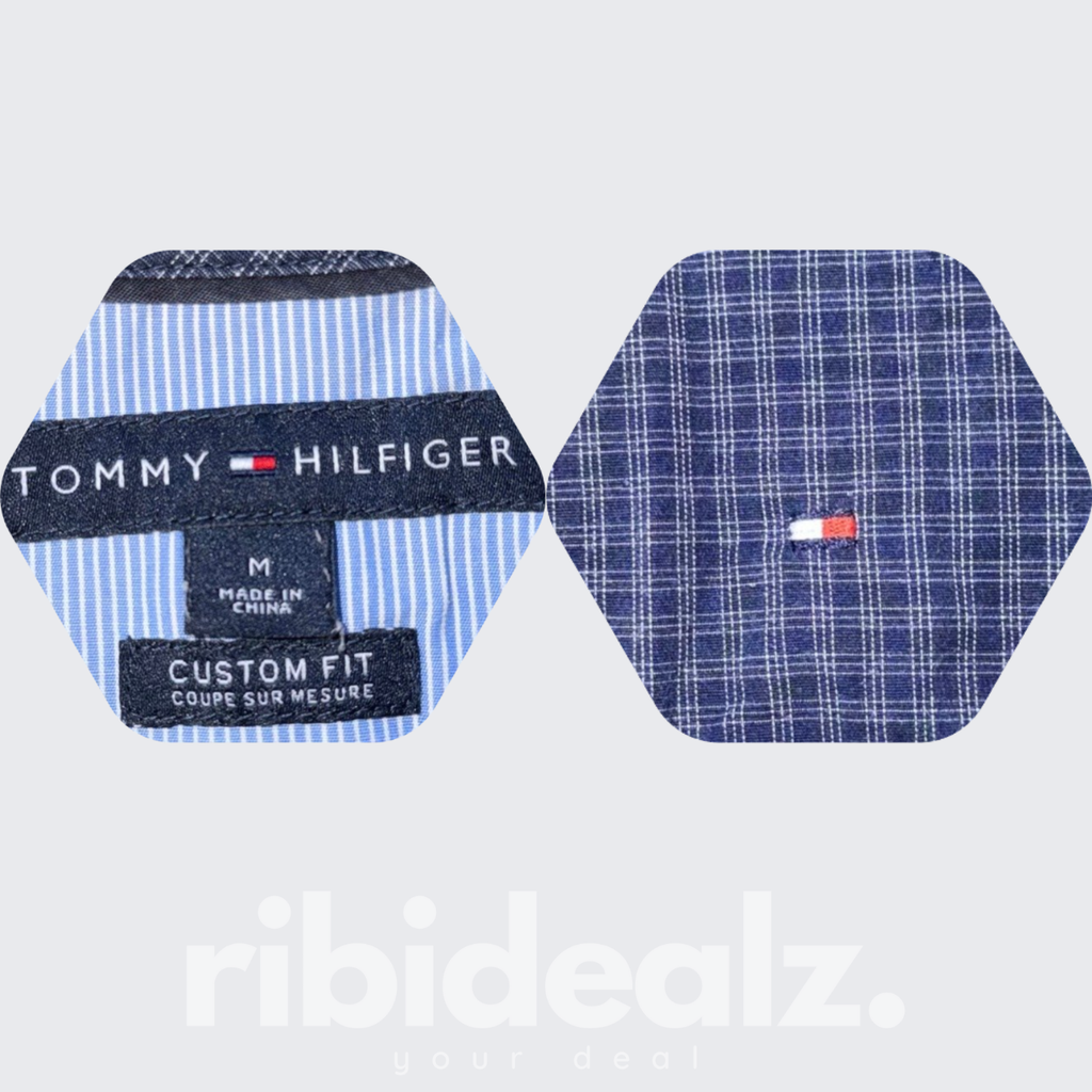 Tommy Hilfiger Hemd Herren Blau Weiß Kariert – Größe M – Custom Fit – Grad A
