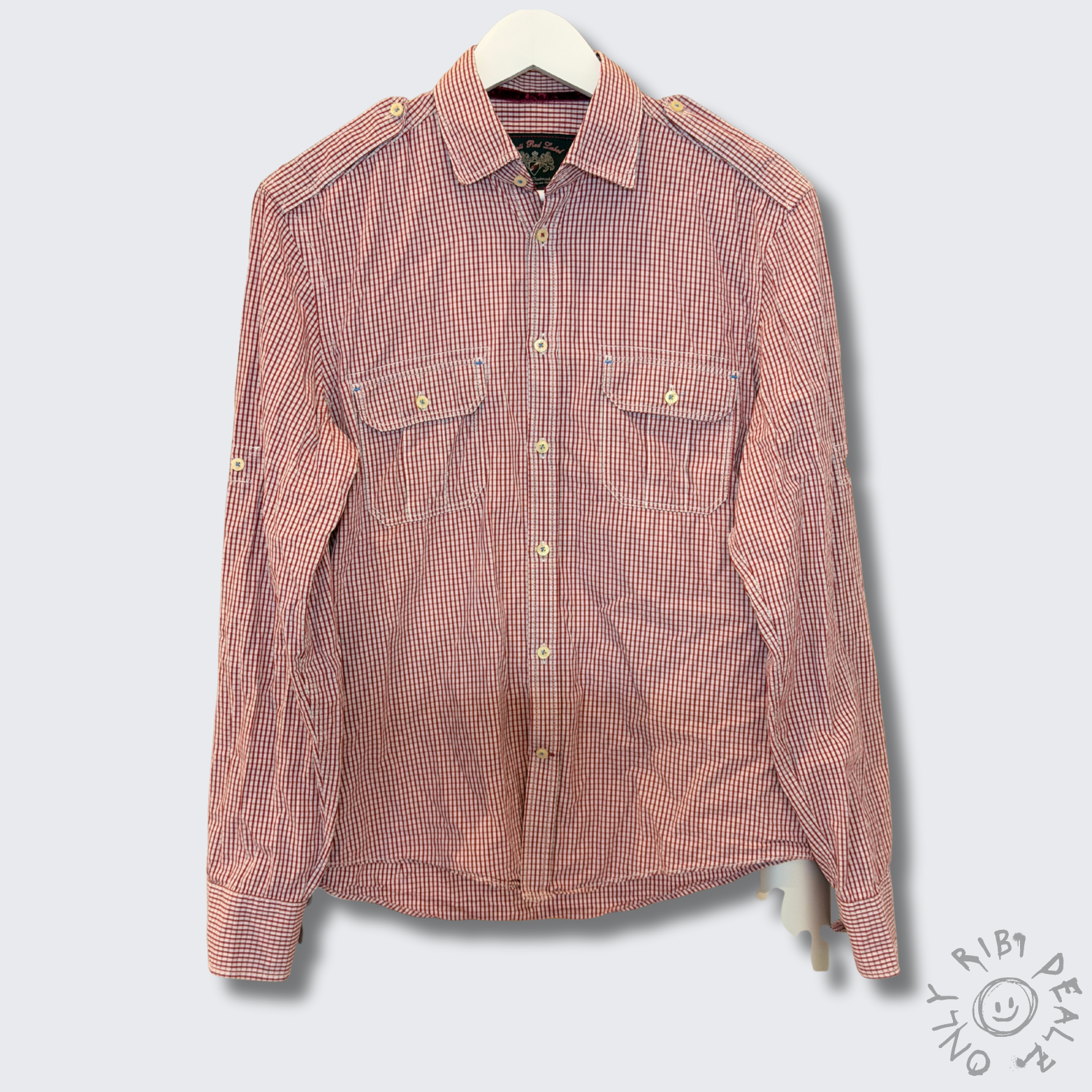 Venti Red Label Herren Hemd – Kariert Rot/Weiß – Brusttaschen – Vintage Look – Größe S