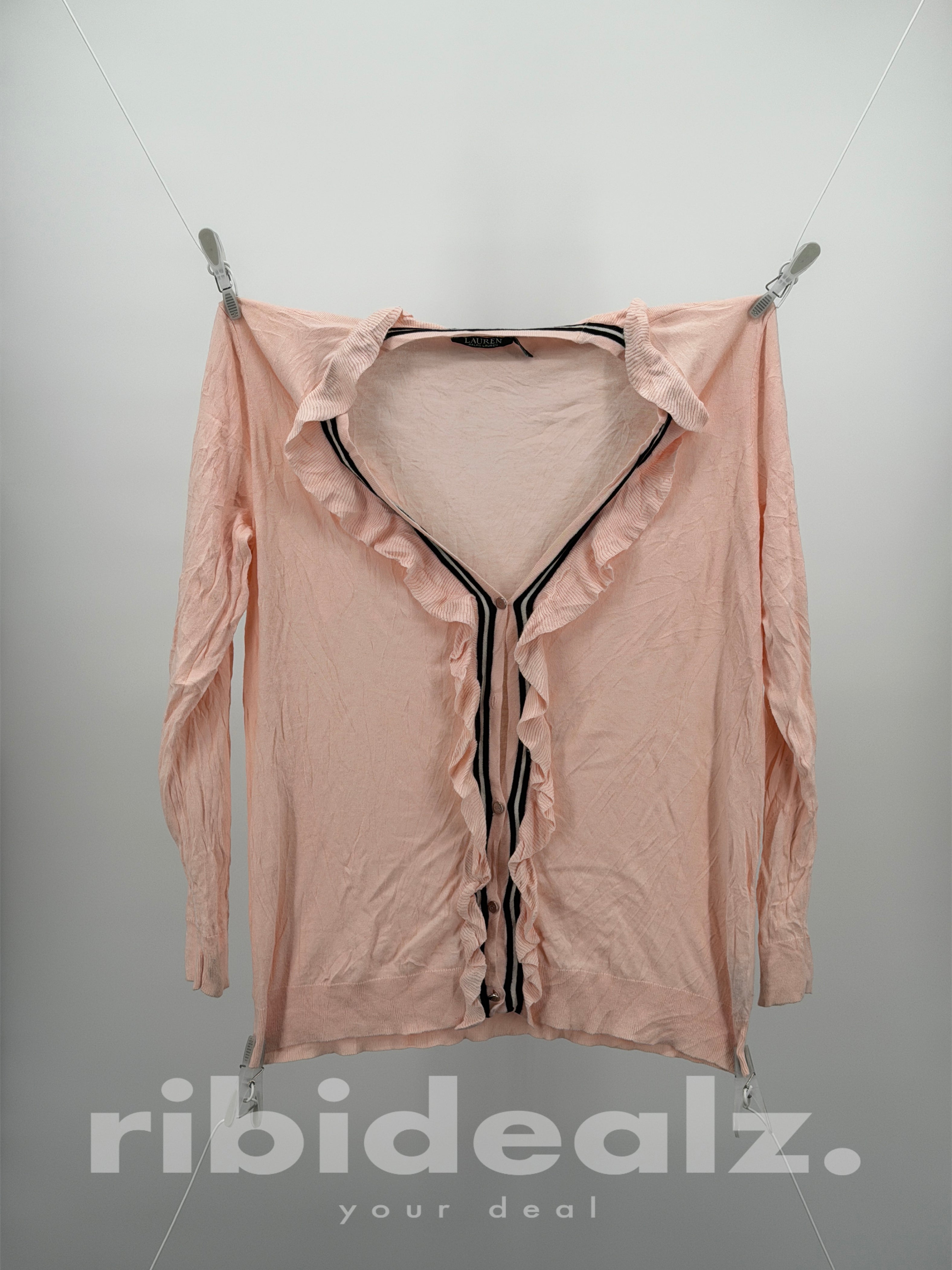 Lauren Ralph Lauren Strickjacke Rosa Rüschen Cardigan Größe XL 1X Damen