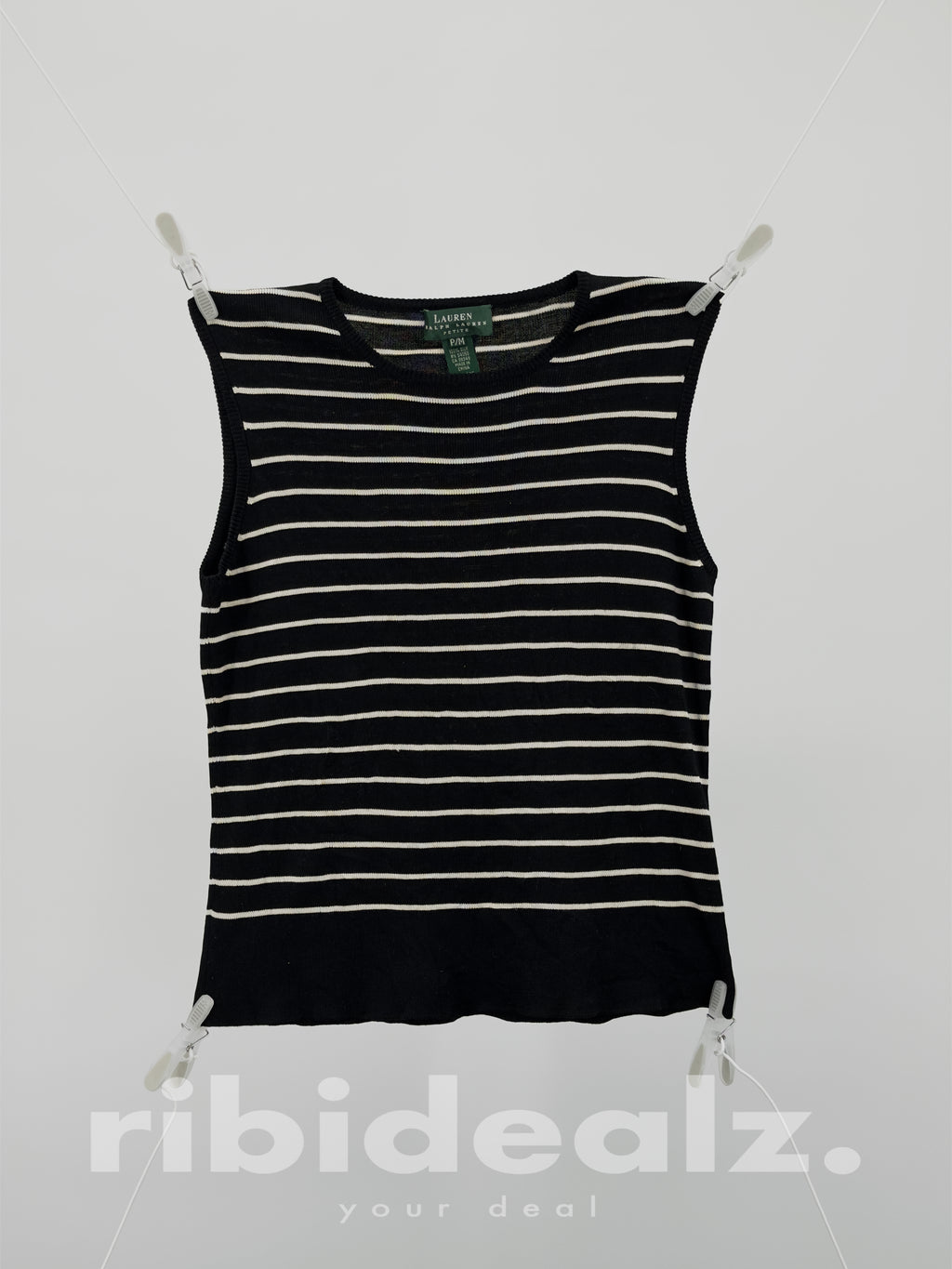 Lauren Ralph Lauren Seidentop Gestreift Schwarz Weiß Größe M Petite Damen