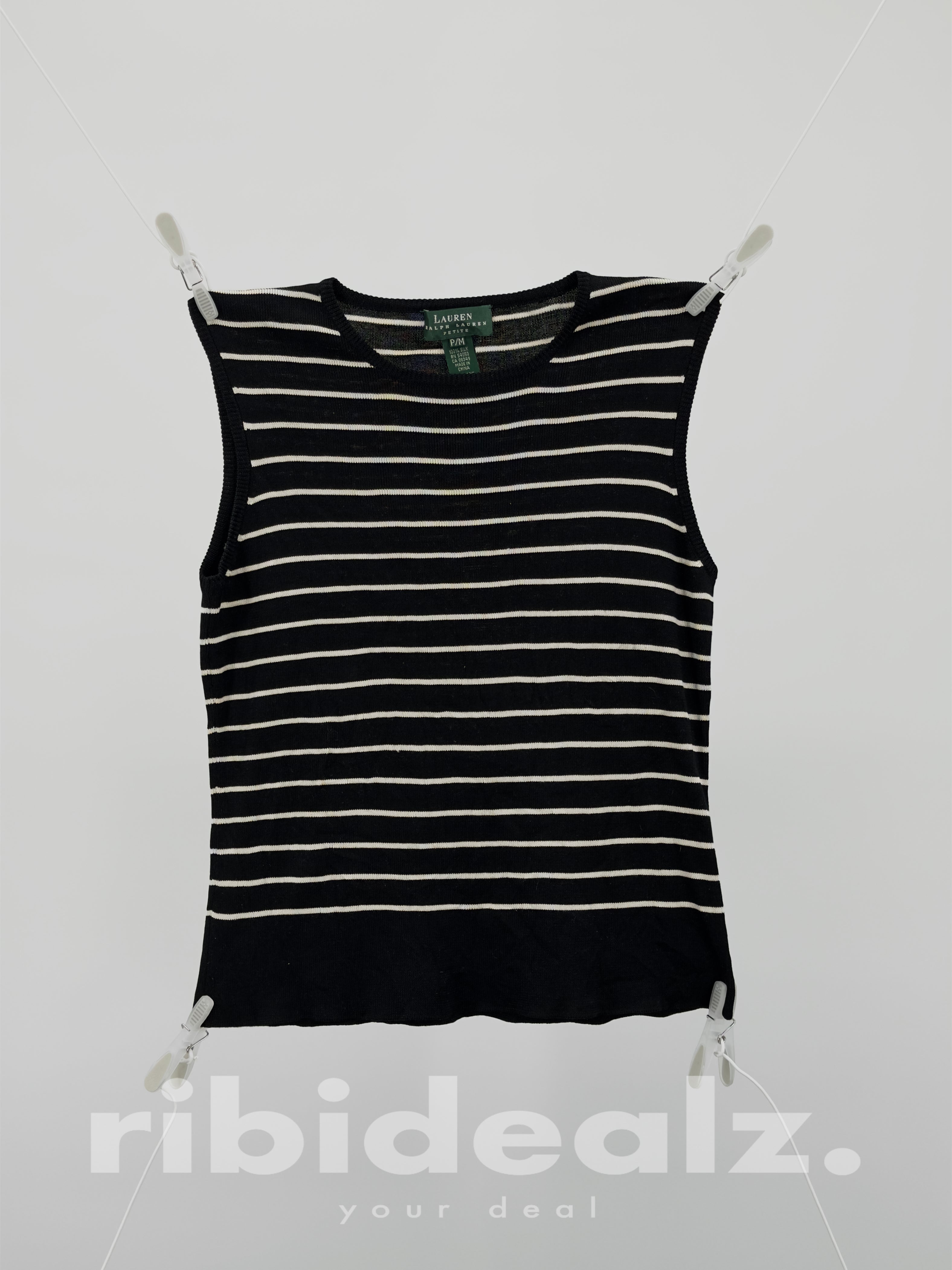Lauren Ralph Lauren Seidentop Gestreift Schwarz Weiß Größe M Petite Damen