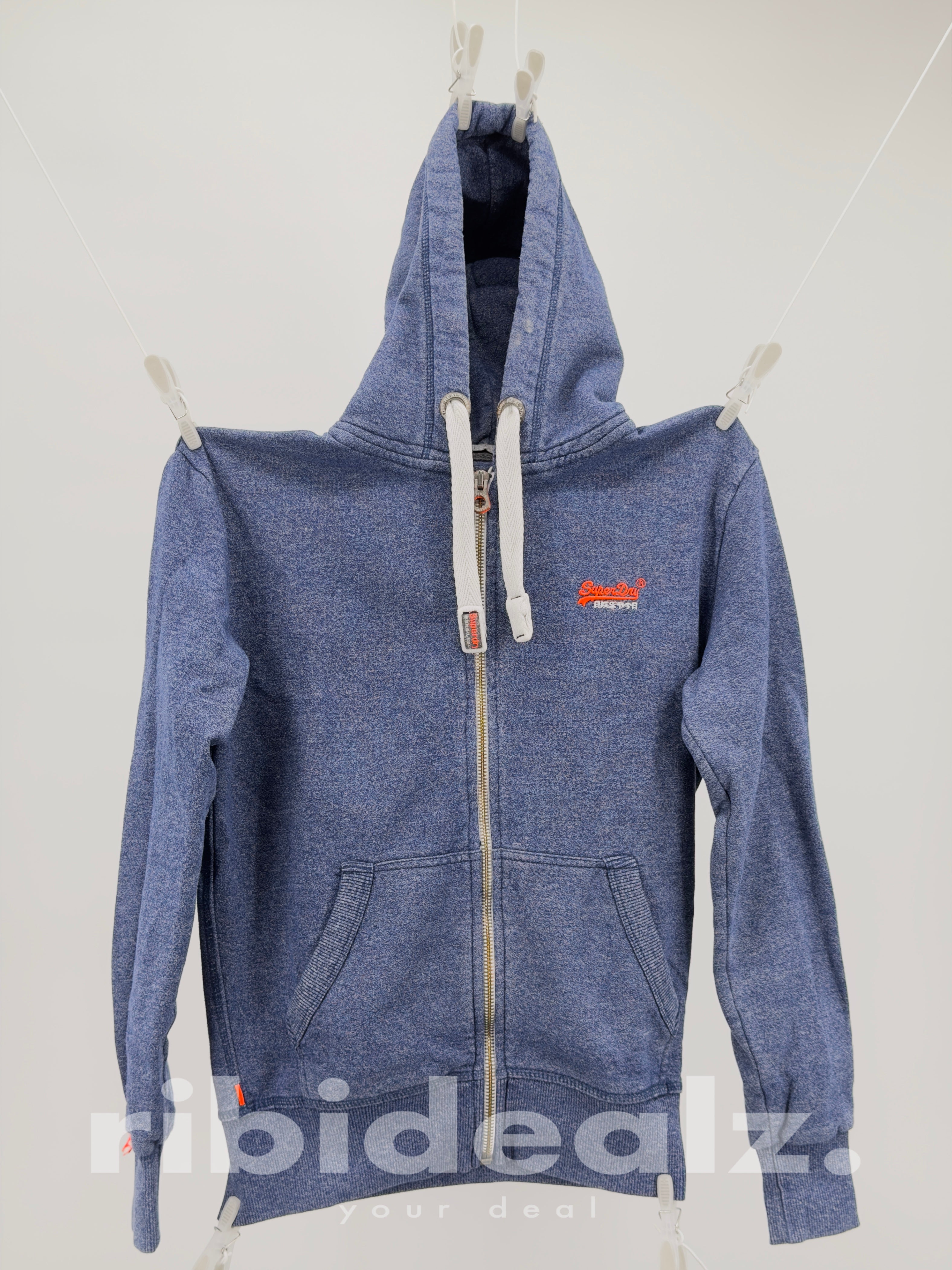 Superdry Vintage Zip Hoodie Blau Meliert Herren Größe S Kapuzenjacke