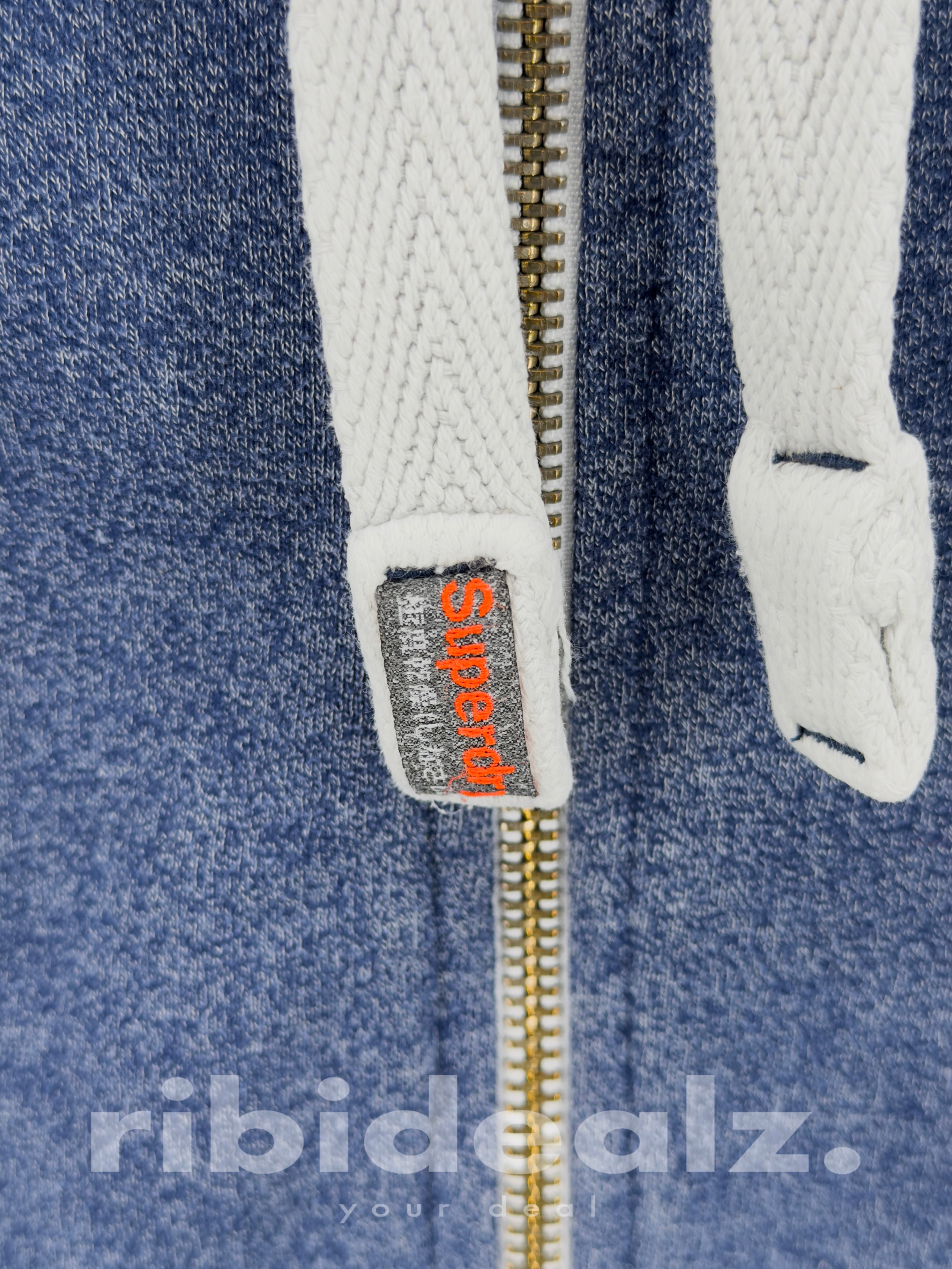 Superdry Vintage Zip Hoodie Blau Meliert Herren Größe S Kapuzenjacke