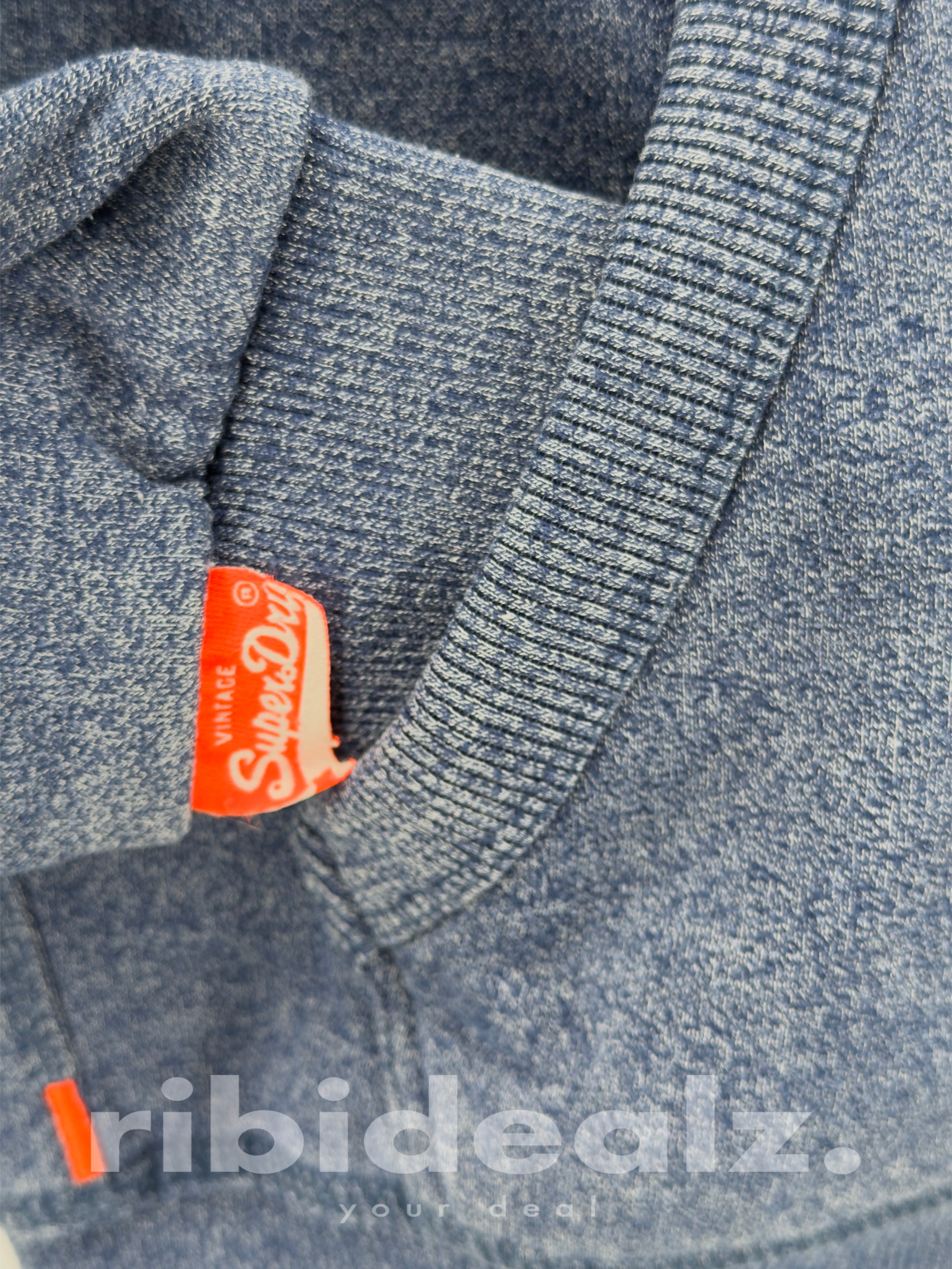 Superdry Vintage Zip Hoodie Blau Meliert Herren Größe S Kapuzenjacke