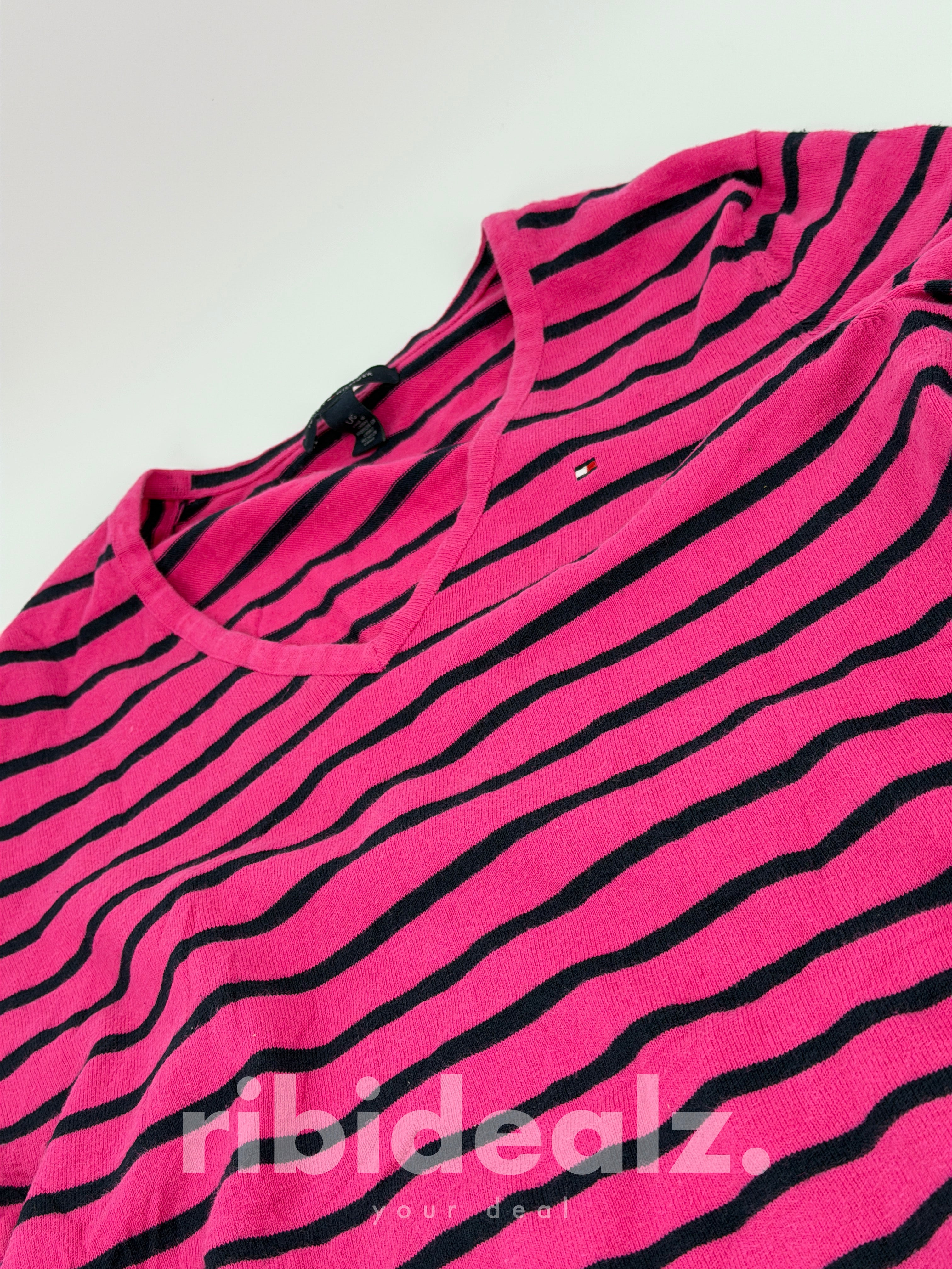 Tommy Hilfiger Damen Pullover Pink Schwarz Gestreift – Größe L
