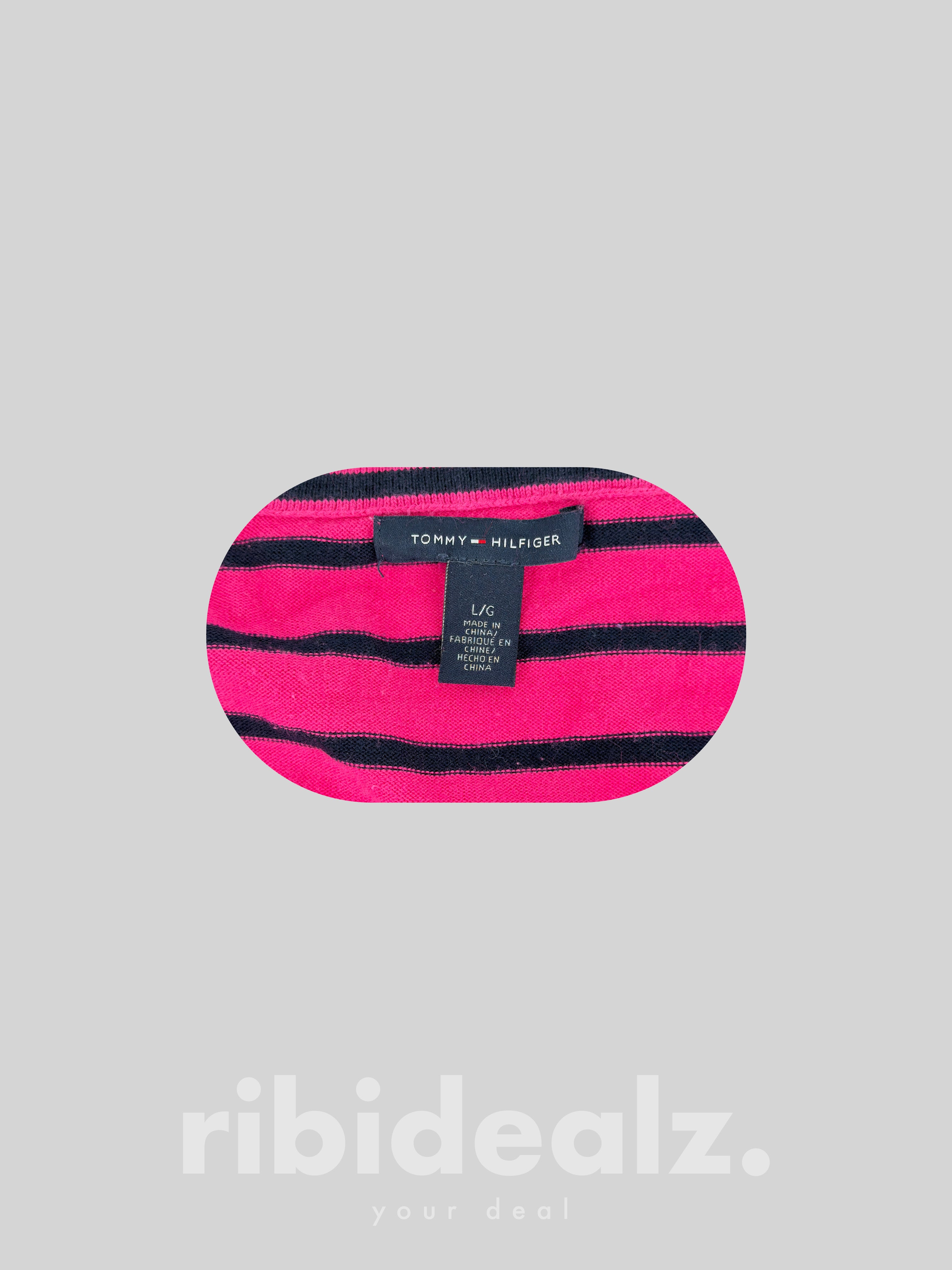 Tommy Hilfiger Damen Pullover Pink Schwarz Gestreift – Größe L