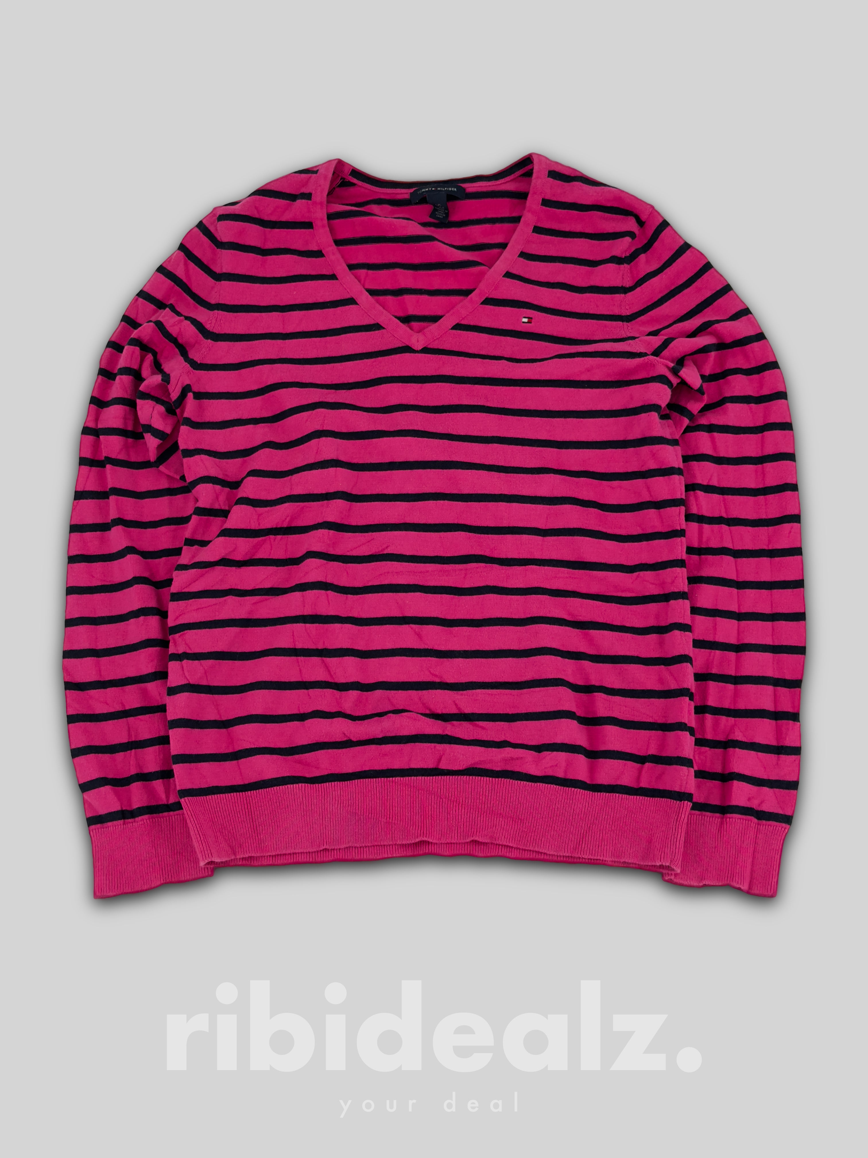 Tommy Hilfiger Damen Pullover Pink Schwarz Gestreift – Größe L